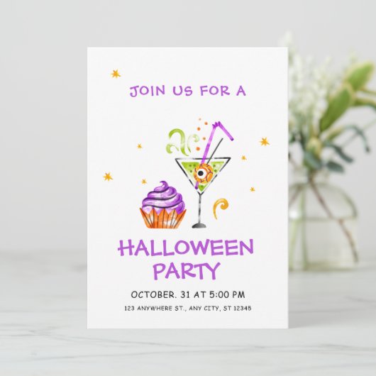 Lila und weißer griechischer Halloween Einladung (Stehend Vorderseite)