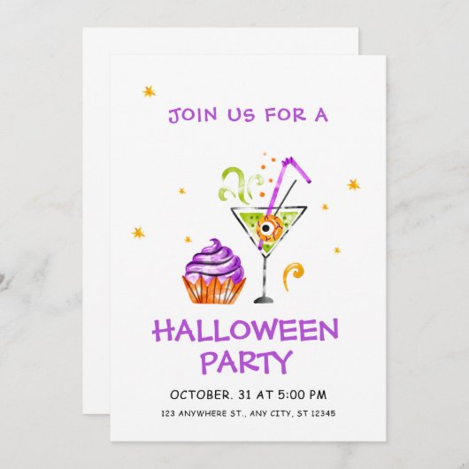 Lila und weißer griechischer Halloween Einladung (Vorne/Hinten)