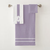 Lila und weißer Monogramm-Streifen Badhandtuch Set (Insitu)