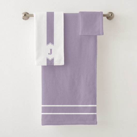 Lila und weißer Monogramm-Streifen Badhandtuch Set (Insitu)
