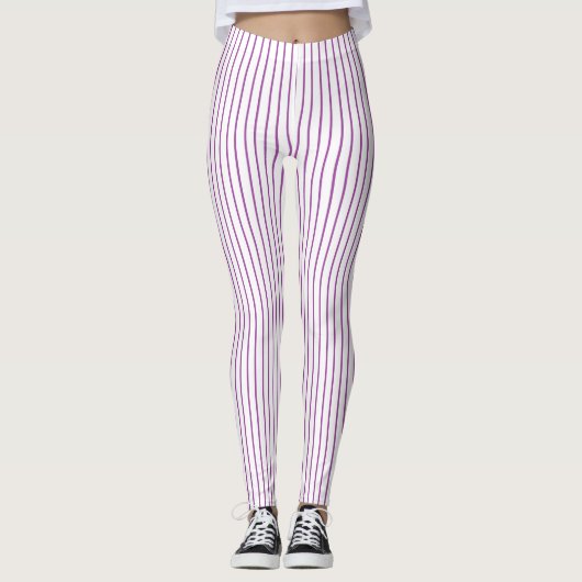 Lila und weißer Pinstripe Leggings (Vorderseite)