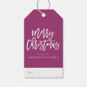 Lila und weißer Weihnachtsskriptstag Geschenkanhänger (Vorderseite)