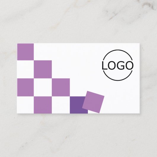 Lila und weißes Chessboard Modernes mit Logo-Chic Visitenkarte (Vorderseite)