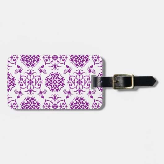 Lila und weißes Damasdesign Gepäckanhänger (Vorderseite horizontal)