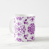 Lila und weißes Damasdesign Kaffeetasse (Vorderseite Links)