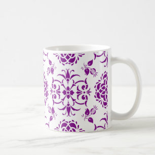 Lila und weißes Damaststil-Muster Kaffeetasse