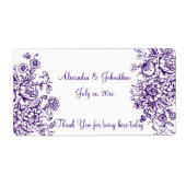 Lila und weißes elegantes Hochzeitsweinlabel (Vorne)