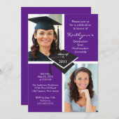 Lila und weißes Foto Abschluss Einladung (Vorne/Hinten)
