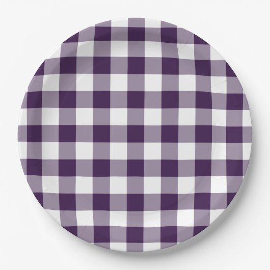 Lila und weißes Gingham-Muster Pappteller (Vorderseite)