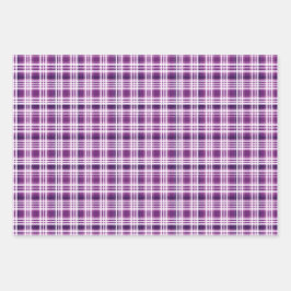 Lila und weißes Kariertes Trio Geschenkpapier Set