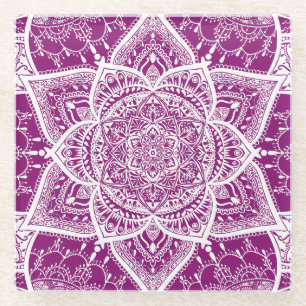 Lila und weißes Mandala - Loergann in Dahlia Glasuntersetzer