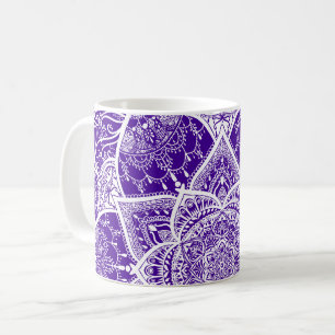 Lila und weißes Mandala - Loergano im Tintenfisch Kaffeetasse