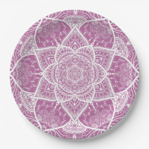 Lila und weißes Mandala - Loergano in Clover Pappteller