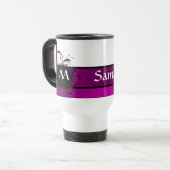 Lila und weißes mit Monogramm Reisebecher (Vorderseite Links)