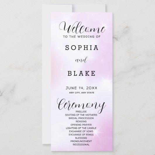 Lila und weißes modernes Hochzeitsprogramm (Vorderseite)