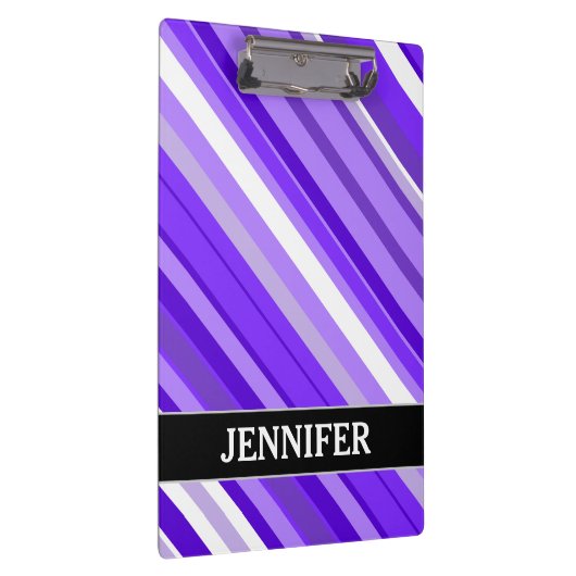 Lila und weißes Streifenmuster + Individuelle Name Klemmbrett (Rechts)