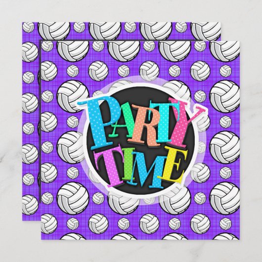 Lila und weißes Volleyballmuster Einladung (Vorne/Hinten)