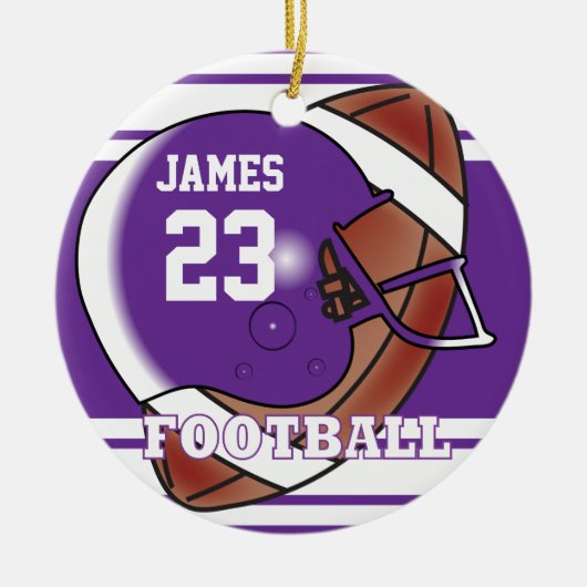 Lila- und Weißfußball | DIY Name & Number Keramik Ornament (Vorne)