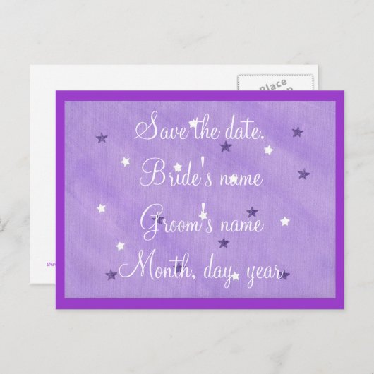 Lila- und Weißsteine Save the Date Postkarten (Vorne/Hinten)