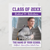 Lila und White Student Athlete Graduation Party Einladung (Rückseite)