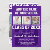 Lila und White Student Athlete Graduation Party Einladung (Vorne/Hinten)