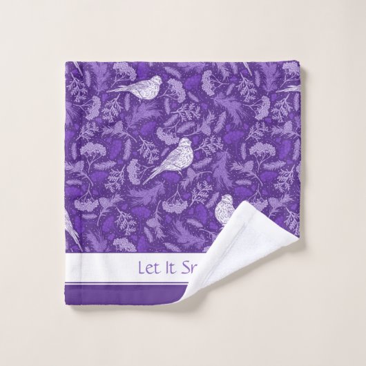 Lila und Winter-Weißbird-Blumenmuster Badhandtuch Set (Waschlappen)