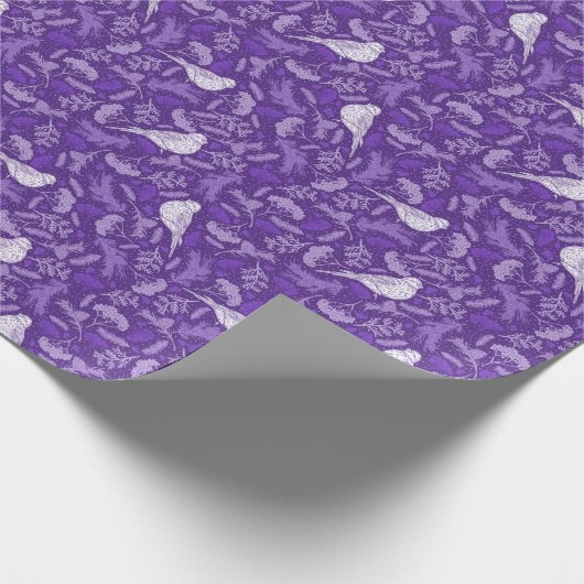 Lila und Winter-Weißbird-Blumenmuster Geschenkpapier (Ecke)