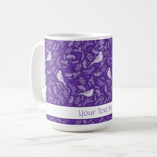 Lila und Winter-Weißbird-Blumenmuster Kaffeetasse (Vorderseite Links)