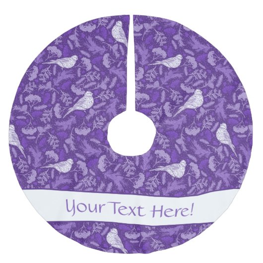 Lila und Winter-Weißbird-Blumenmuster Polyester Weihnachtsbaumdecke (Vorderseite)