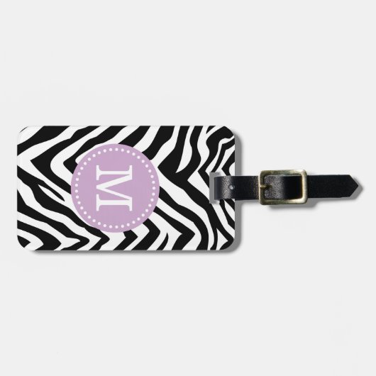 Lila und Zebra Print Custom Monogram Gepäckanhänger (Vorderseite horizontal)