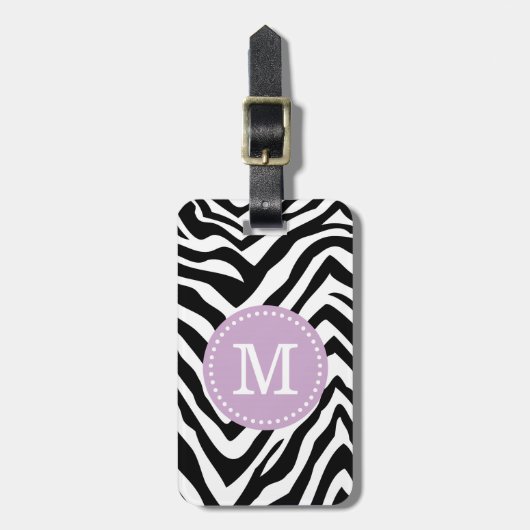 Lila und Zebra Print Custom Monogram Gepäckanhänger (Vorderseite vertikal)