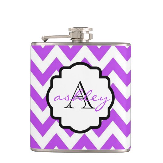 Lila und Zickzack Monogramm-Flasche Flachmann (Vorderseite)