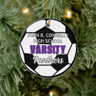 Lila Uni-Fußball Custom High School Weihnachten Keramik Ornament