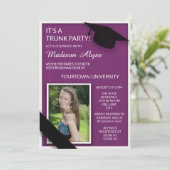 Lila Uni Trunk Party Foto Einladung (Stehend Vorderseite)