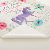 Lila Unicorn Baby Girl Stats Wasserfarben Wreath Sherpadecke (3/4)