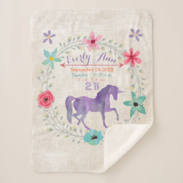 Lila Unicorn Baby Girl Stats Wasserfarben Wreath Sherpadecke
