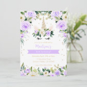 Lila Unicorn Girly Birthday Einladung (Stehend Vorderseite)