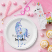 Lila Unicorn Gold Glitzer Herz personalisiert Pappteller (Party)