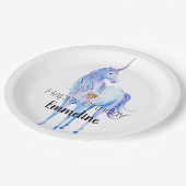 Lila Unicorn Gold Glitzer Herz personalisiert Pappteller (Schrägansicht)