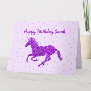 Lila Unicorn Happy Geburtstag Personalisiert Karte