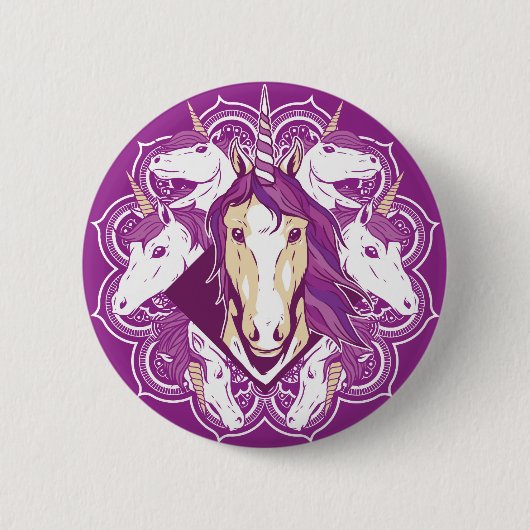 Lila Unicorn Mandala Button (Vorderseite)