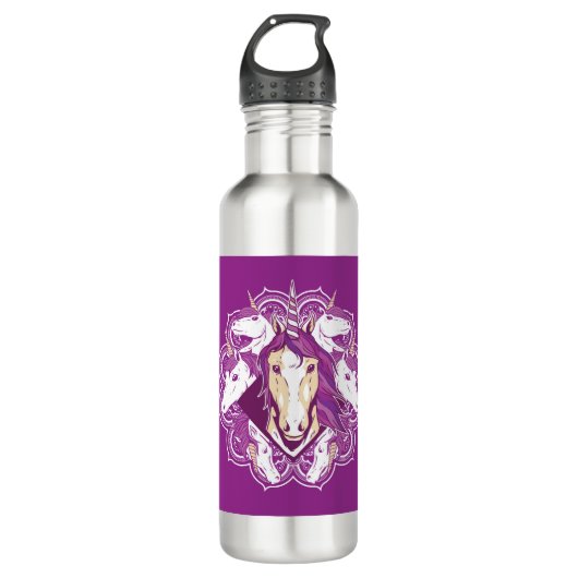Lila Unicorn Mandala Edelstahlflasche (Vorderseite)