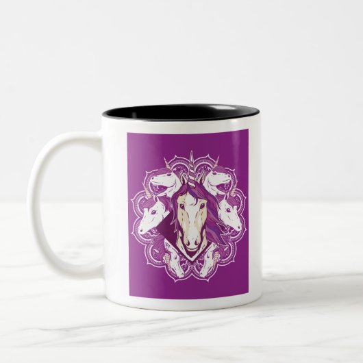 Lila Unicorn Mandala Zweifarbige Tasse (Links)