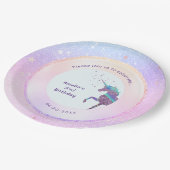 Lila Unicorn Pastel Holographische Starry Galaxie Pappteller (Schrägansicht)