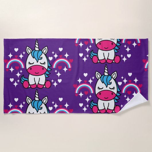 Lila Unicorn Pony Strandtuch (Vorderseite)