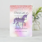 Lila Unicorn Regenbogen Rosa Glitzer Sparkle Einladung (Stehend Vorderseite)