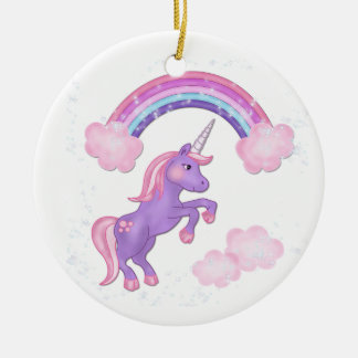 Lila Unicorn-Regenbogen-Verzierung Keramik Ornament
