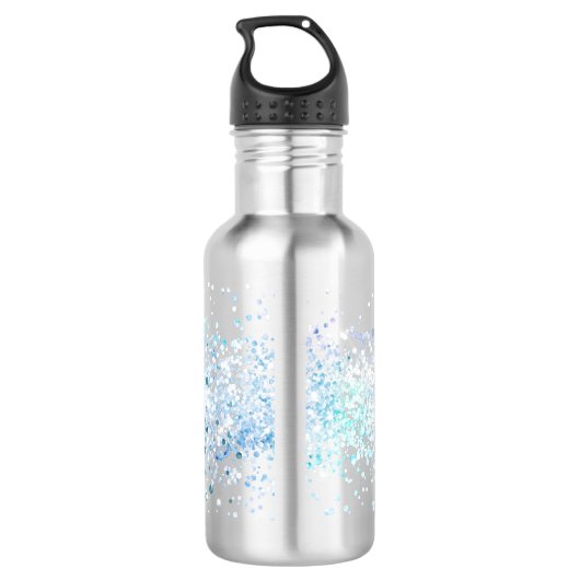 Lila Unicorn Sparkle Aqua Glittery Confetti Edelstahlflasche (Rückseite)