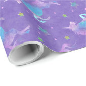 Lila Unicorns-rosa Sterne Geschenkpapier (Rolleneckpunkt)