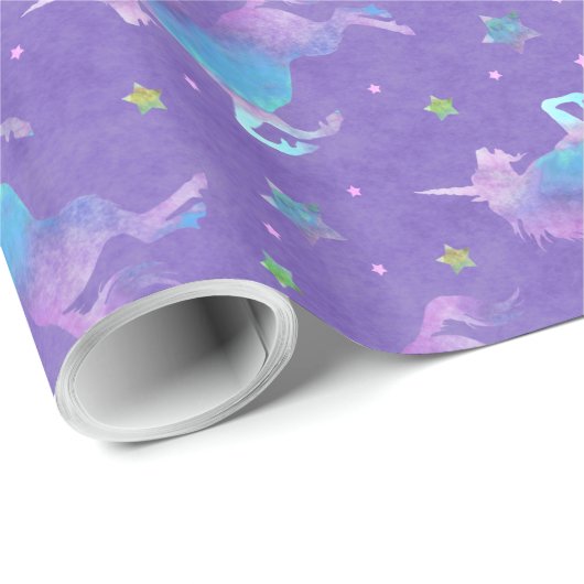 Lila Unicorns-rosa Sterne Geschenkpapier (Rolleneckpunkt)
